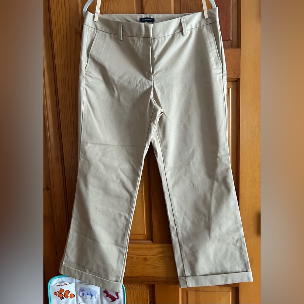 Lands End size 12 woman's khaki work pants. Straight legged cuffed.